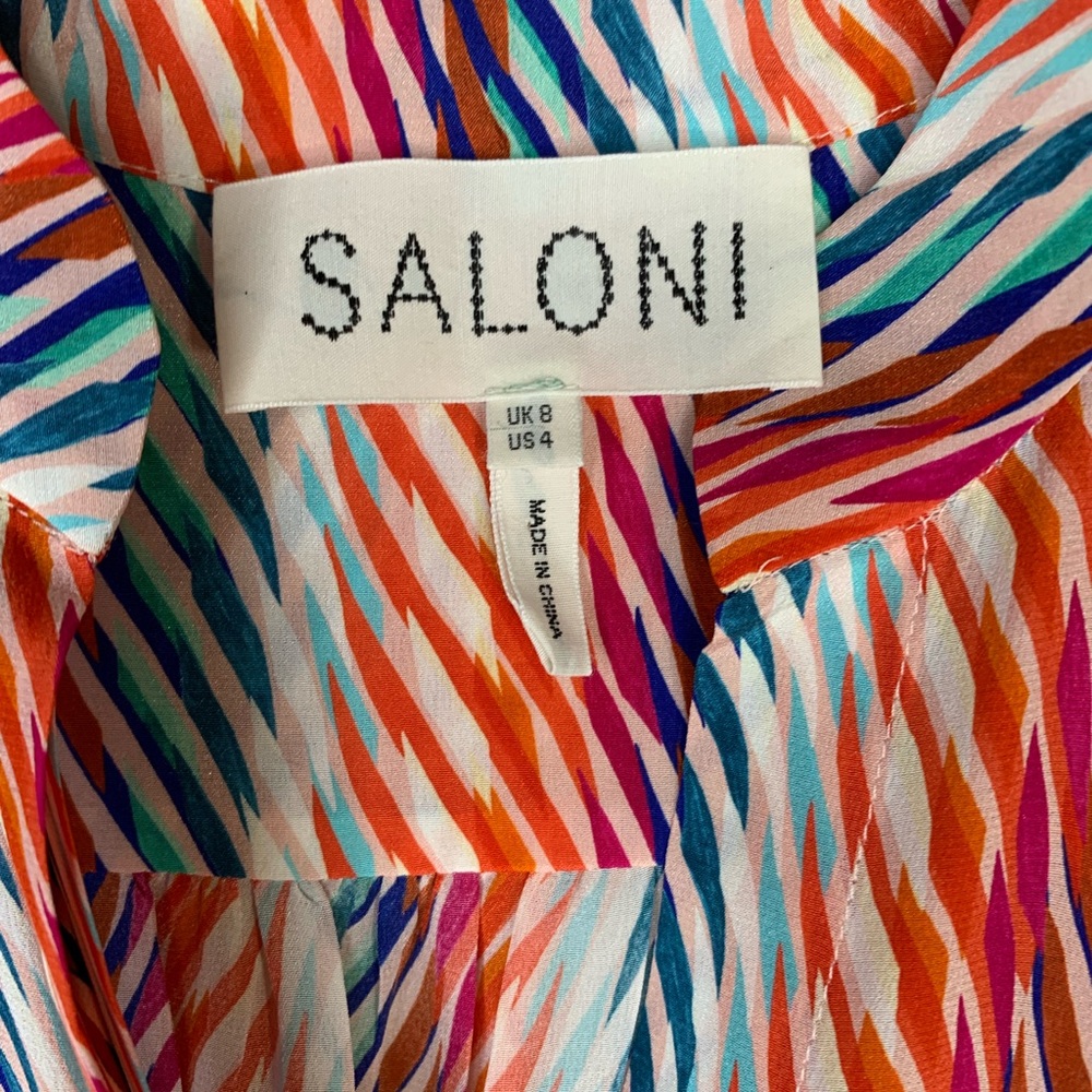 Saloni silk midi belted shirtdress short sleeves Size 4 US - Picture 4 of 11